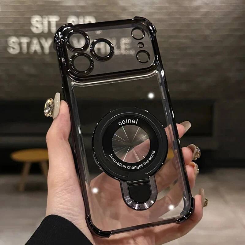 Magsafe Wireless Charging Case For iPhone 17 Max Air 14 15 Plus 13 12 16 Pro Transparent Plating Ring Holder Phone Cover