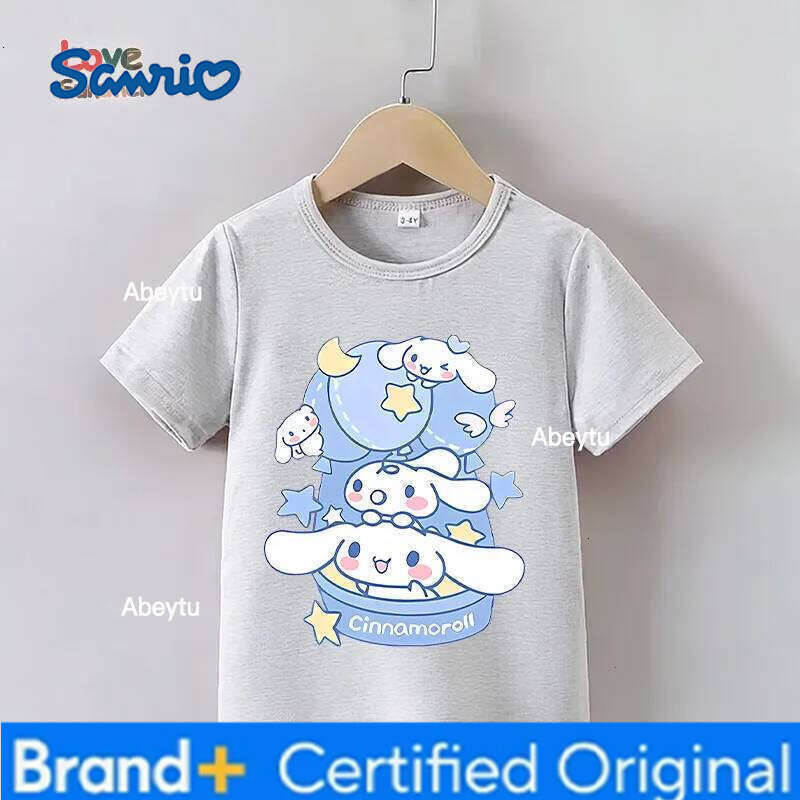 Sanrio Cinnamoroll Girl Cute Casual Short Sleeve Summer Print T-Shirt a Perfect Gift Children Aged 4-14 Trendy for Streetwear Look H260120