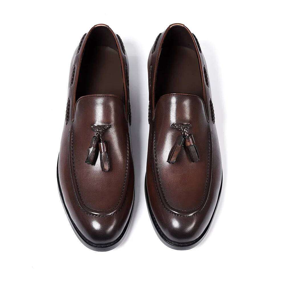 Classic Men's Genuine Leather Tassel Loafers Handmade Slip-On Casual Shoes Comfortable for Office Wedding Dressing Daily Wear XJ260120