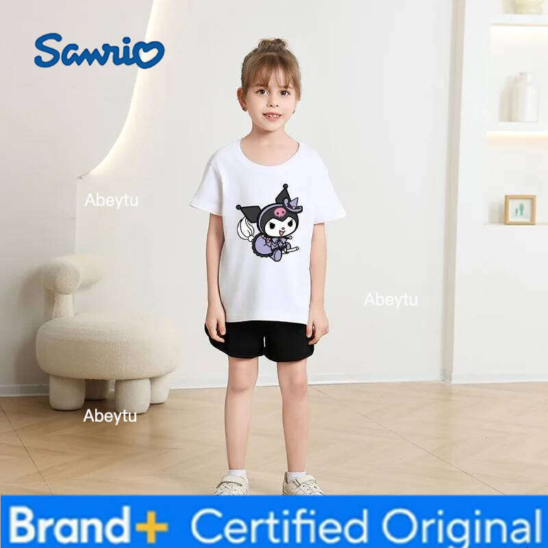 Sanrio Summer Children Sweet Kunomi Printed Top Kids Clothes Baby Girls Cute Short Sleeve Crewneck T-shirt Kid Wear H260120