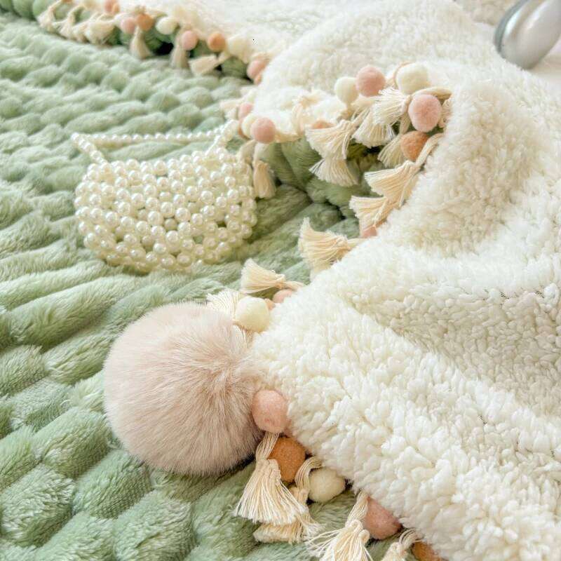 Milk Flannel Tassel Wool Ball Lace Super Soft Bedroom Sofa Blanket Napping Thick Warm Comforter for Autumn Winter W260120