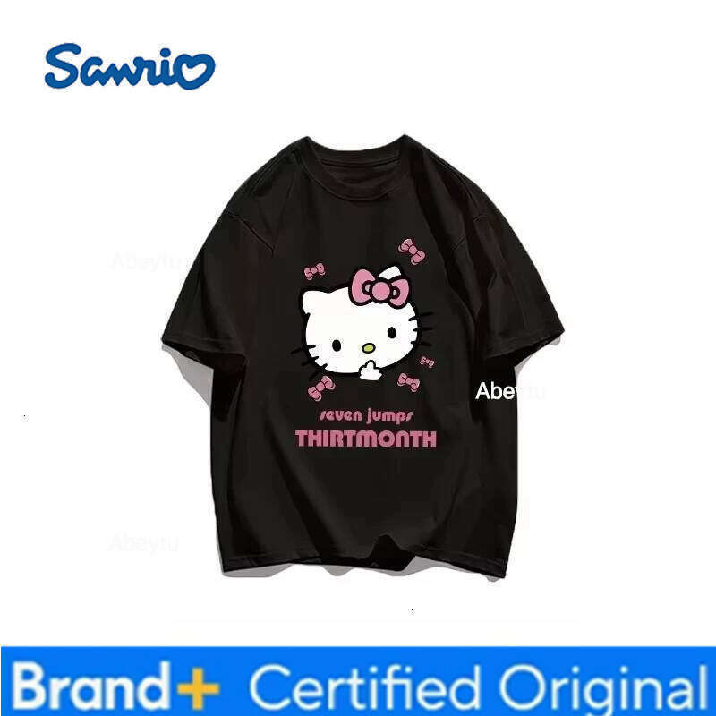 Sanrio MINISO Super Cute Hello Kitty Women's Summer T-shirt Y2K Retro Loose Casual Short-sleeved Kaway Tops H260120