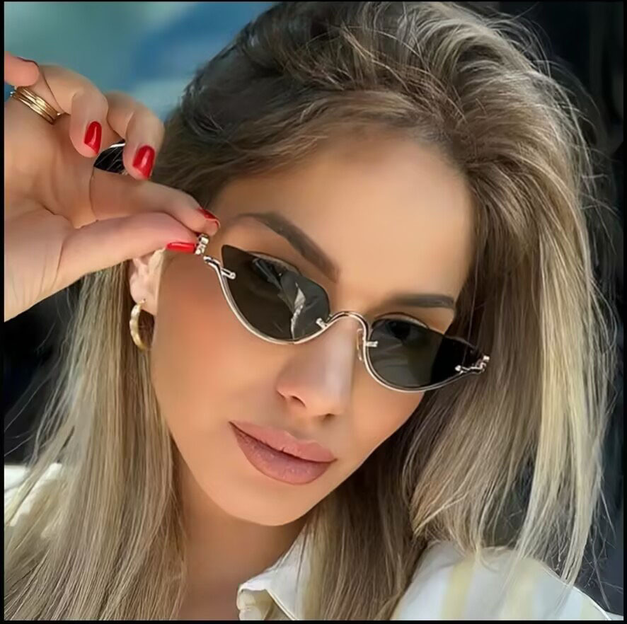 Luxury Brand Designer Sunglasses European And American Style Retro Fashion Half-Frame Cat Eye Sunglasses Internet Celebrity Same Style No Makeup High-