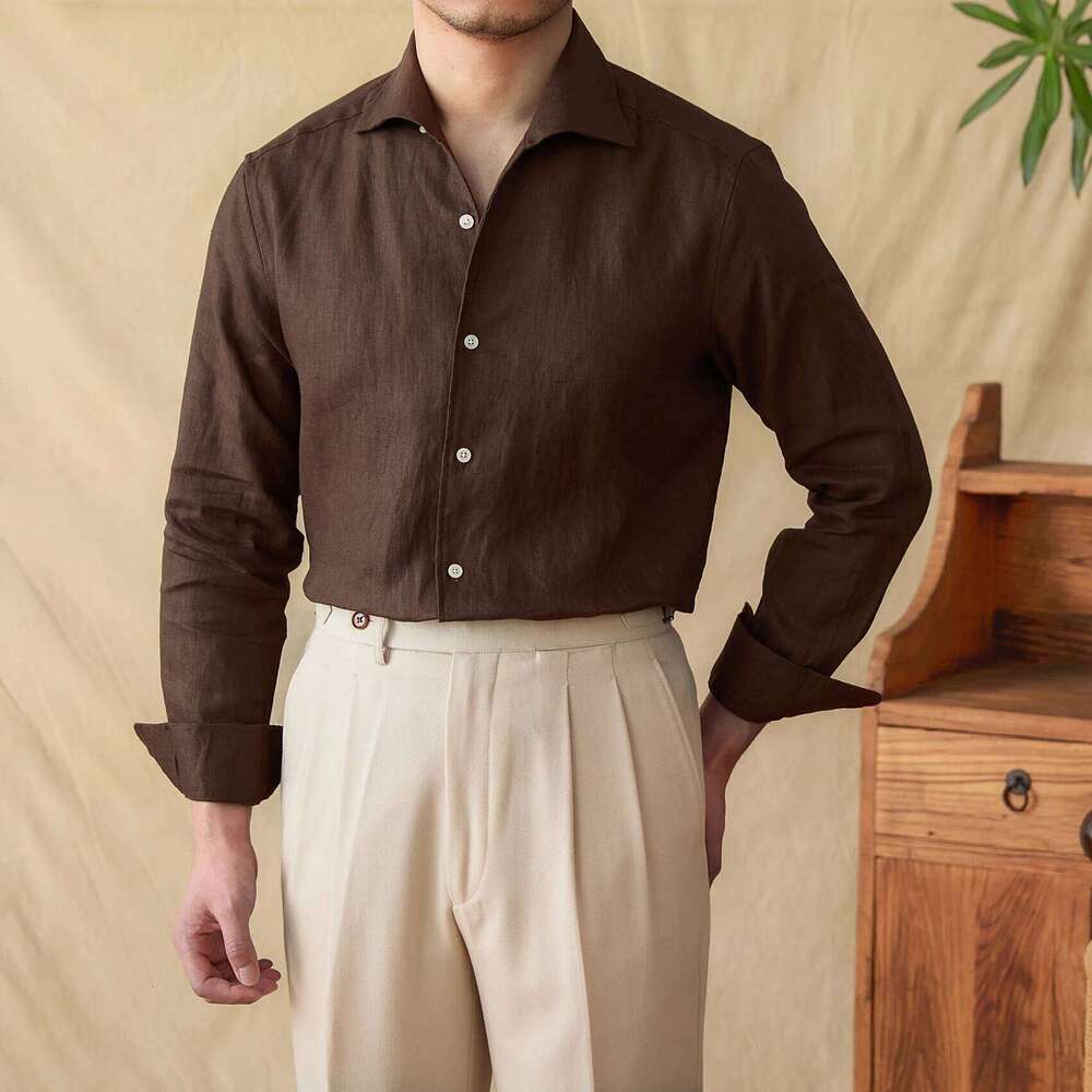 Mr. Lu San Summer Light Breathable 100 Linen One-Piece Collar Long Sleeve Gentry All-Match White Shirt Men Mdng260120