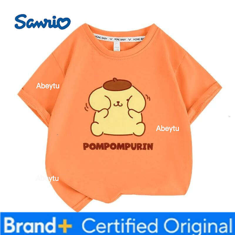 Sanrio Summer Baby Girls 100% Cotton Clothes Kid Children Boys Pompompurin Printed T-shirts Cartoon Short Sleeve Top Outfits H260120