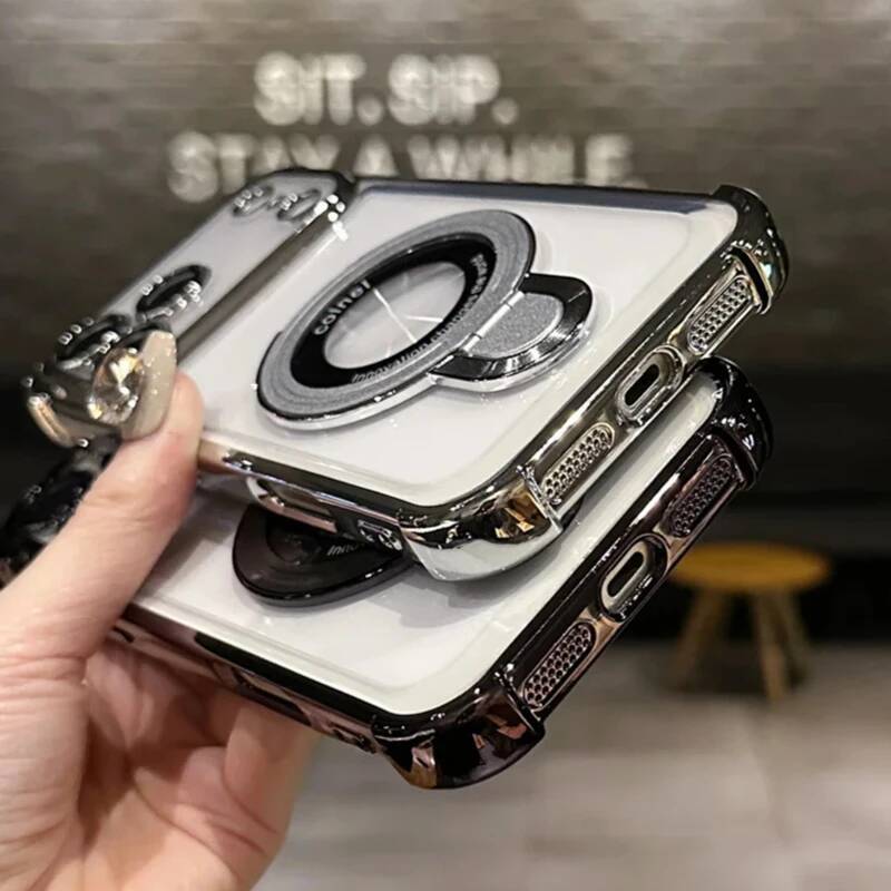 Magsafe Wireless Charging Case For iPhone 17 Max Air 14 15 Plus 13 12 16 Pro Transparent Plating Ring Holder Phone Cover