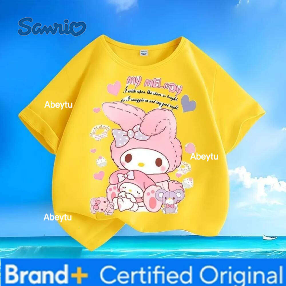 Sanrio Sweet and Cute Melody Printed Summer New Collection Children's Short Sleeve T-shirt Round Neck Versatile Top Girl Clothes H260120