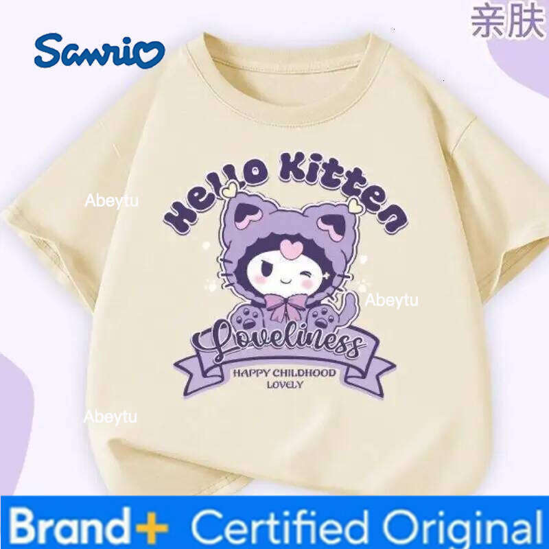 Sanrio Kuromi Kawaii Girls T Shirt Anime Cartoon New Short Sleeved Summer Fashionable Loose Simple Round Neck Breathable Cotton H260120