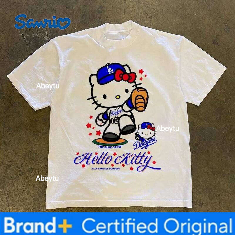 Sanrio Hello Kitty Series Funny Print Cotton T-Shirt Summer Cartoon Graphic Women's T-shirts Crew Neck Fashion Loose Casual Top H260120