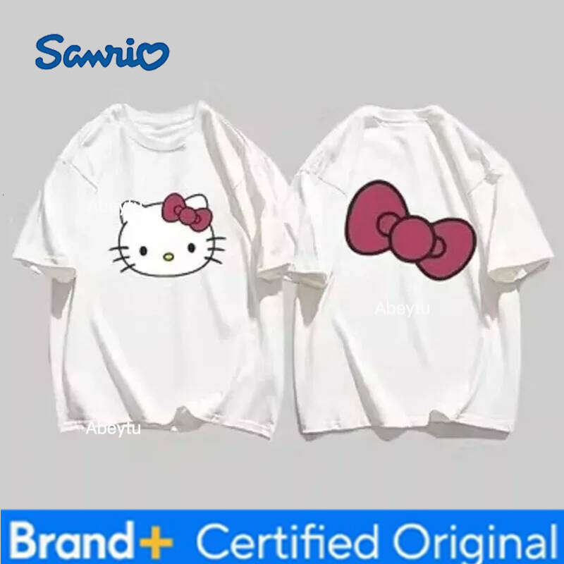 Sanrio Miniso Hello Kitty Cute Anime Pattern Fun Printing Women men T-shirt Top Harajuku Casual Cartoon Short-sleeved Clothing H260120