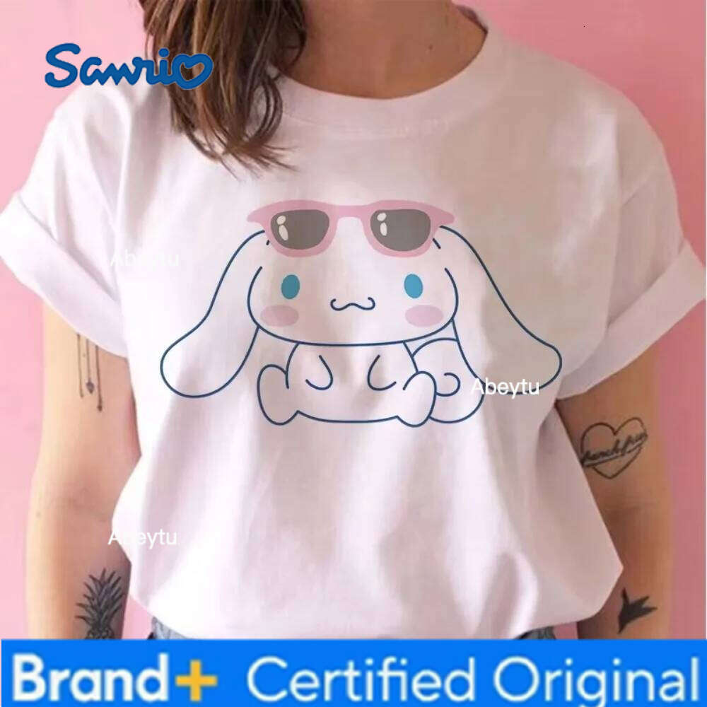 Sanrio MINISO Cinnamoroll Women's T-Shirt Cute Cartoon Print Short Sleeve Top Shirts for Women Cotton Soft Breathable and Skin-friendly H2601201