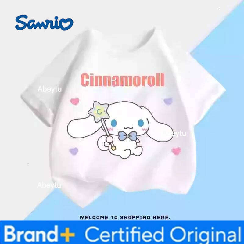 Sanrio Cinnamon Dog Joint Children's Summer Short-sleeved Cartoon Animation Surrounding Print T-shirt Top Loose Trend H260120