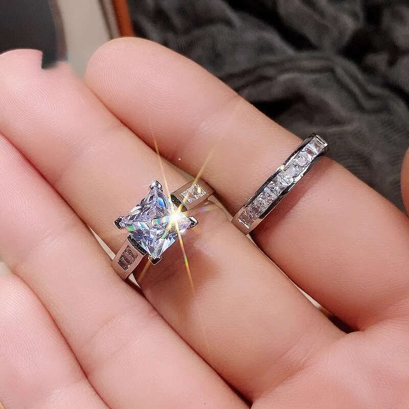 TB BHULAMTE Free Shipping New Designer Accessories Cao's Women's Square Zirconia Couple Set Hot Selling Foreign Trade Ring Jewelry Wholesale