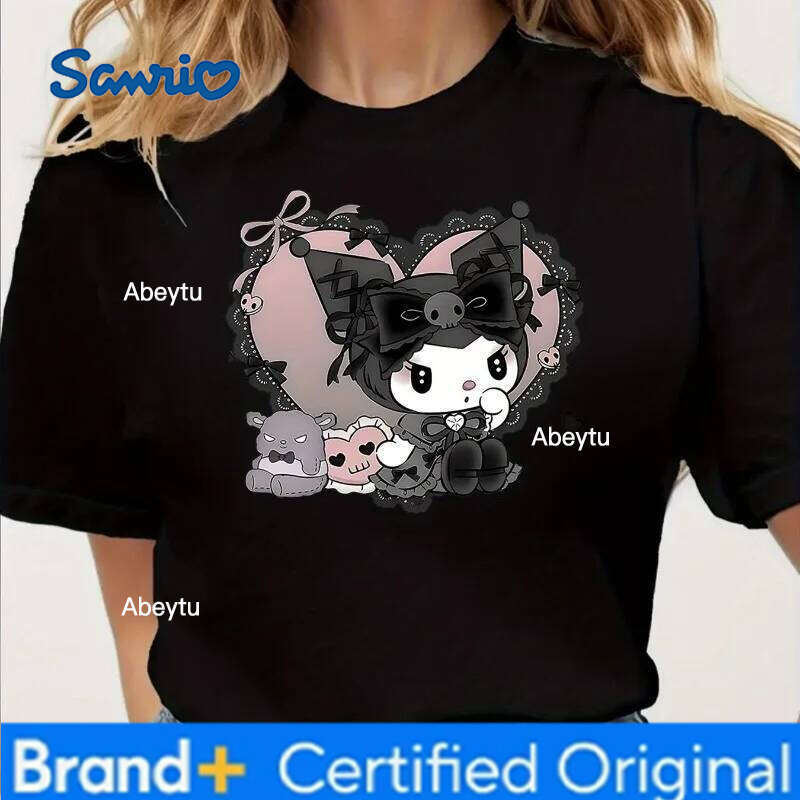 Sanrio Summer New Gothic Loli Kulomie Creative Print Pure Cotton Plus Size T-shirt for Women Fashion Y2K Retro Design Short Sleeved Top H260120