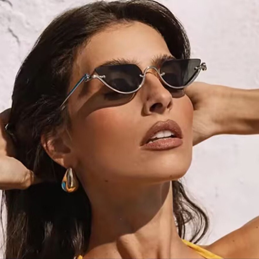 Luxury Brand Designer Sunglasses European And American Style Retro Fashion Half-Frame Cat Eye Sunglasses Internet Celebrity Same Style No Makeup High-