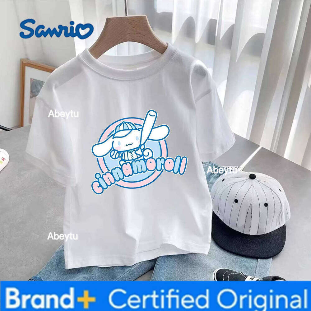 Sanrio Cinnamoroll T-shirt for Children Cute Cartoon Clothes Fashion Anime Print White Clothing Girls Top Kids Summer Tee Gift H260120
