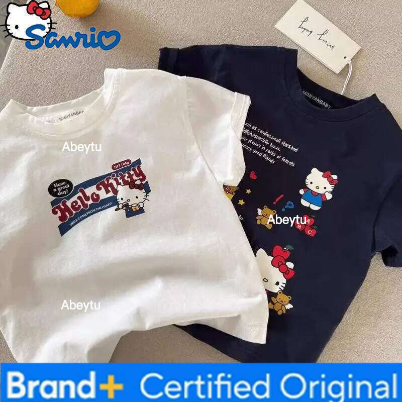 Sanrio Hello Kitty Girls T Shirt Cotton s Summer New Anime Fashion Short Sleeve Kids Cartoon Korean Kawaii Versatile Breathable H260120