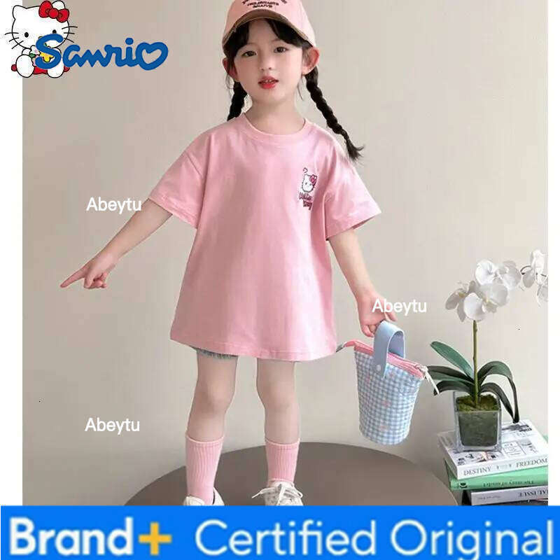 Sanrio Hello Kitty Anime Girls Short Sleeve Cartoon Kawaii t Shirt Summer New Sweet Breathable Skin Friendly Soft and Fashion H260120