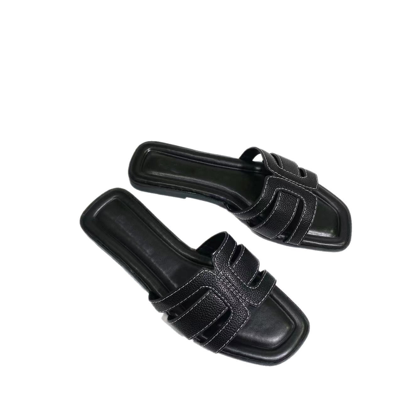 Luxury Beach Slippers 2026 Women's H-shaped Strap Flat Slide Sandals Multi-color Square Toe Casual Summer Slippers Free Shipping