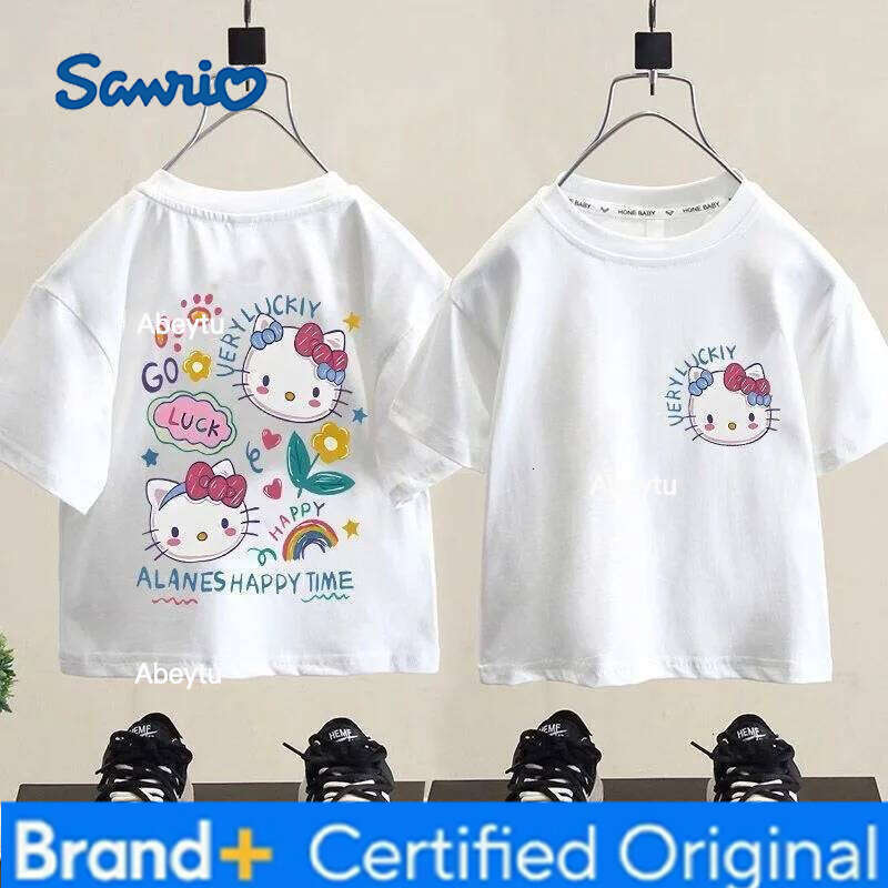 Sanrio Children Sweet Cartoon Hello Kitty Printed Top Kids Clothes Summer Fashion T-shirt Baby Girls Cute Short Sleeve H260120