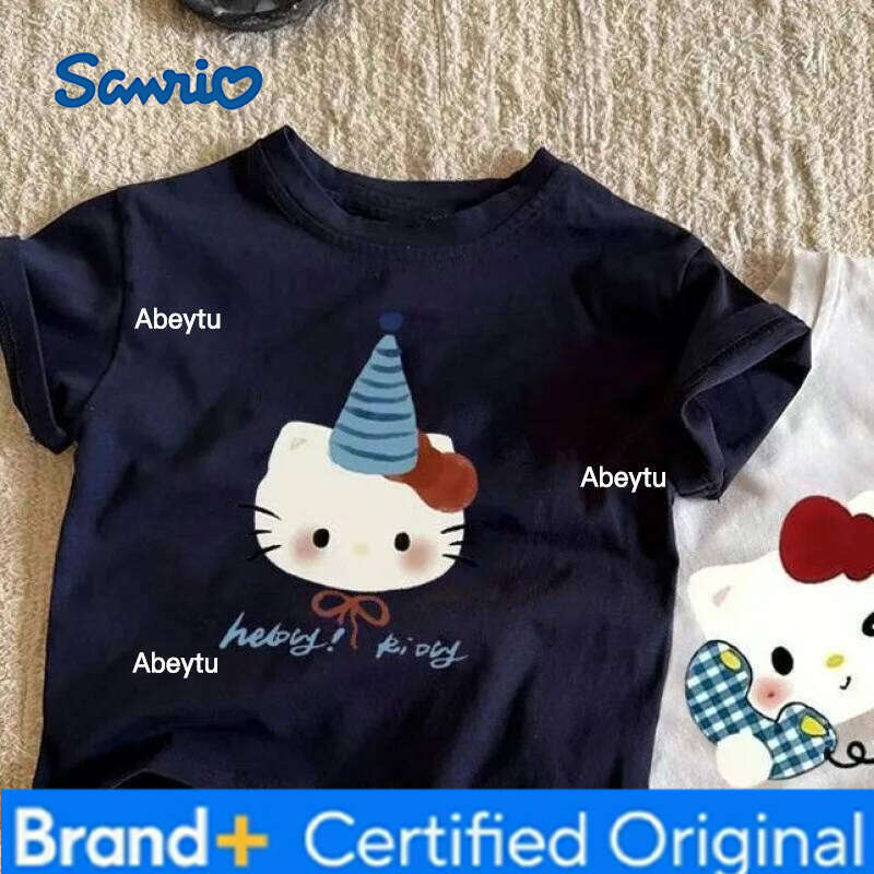 Sanrio Summer Baby Girls Clothes Children Hello Kitty Printed Short Sleeve T-shirts Kid Cotton Cartoon Breathable Soft Top H260120