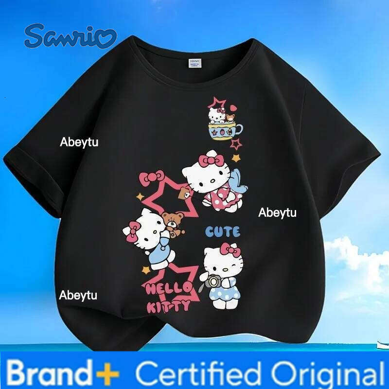 Sanrio Global Hot Sale Summer New Arrival Hello Kitty Print Kids T-shirt Crew Neck Versatile Skin-friendly Breathable Comfortable Tops H260120