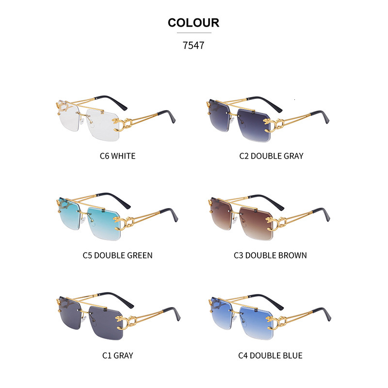 Luxury Brand Designer Sunglasses European And American Fashion Leopard Frameless Cut Edge Sunglasses For Women Trendy Retro Double Bridge Sunglasses F