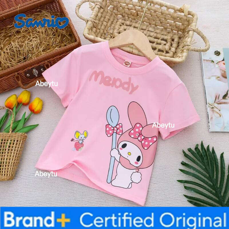 Sanrio Girls Summer Style Short Sleeve Cartoon T-Shirt Base Layer Top for Kids H260120