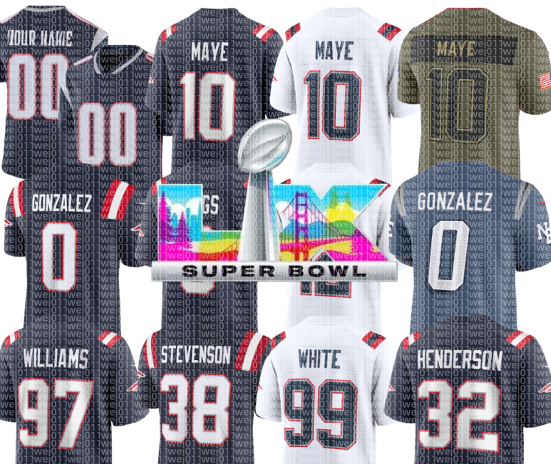 10 Drake Maye Stefon Diggs Kayshon Boutte Robert Spillane Christian Elliss Craig Woodson Jaylinn Hawkins Will Campbell Andy Borregales Keion White Football Jersey