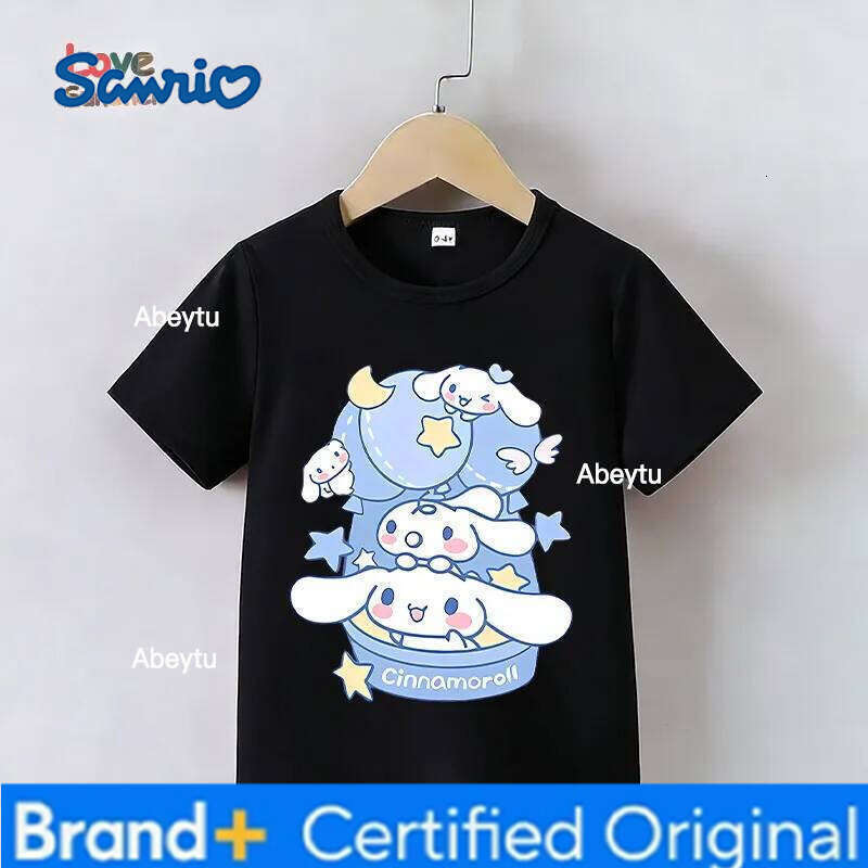Sanrio Cinnamoroll Girl Cute Casual Short Sleeve Summer Print T-Shirt a Perfect Gift Children Aged 4-14 Trendy for Streetwear Look H260120