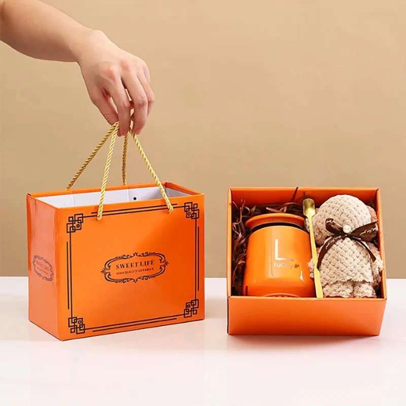 Creative Ceramic Cup Set Mugs with Plush Toy and Spoon Drinking Utensils Gift Ready Tableware for Daily Use Outdoor Thermos Alternative Home Decoratio