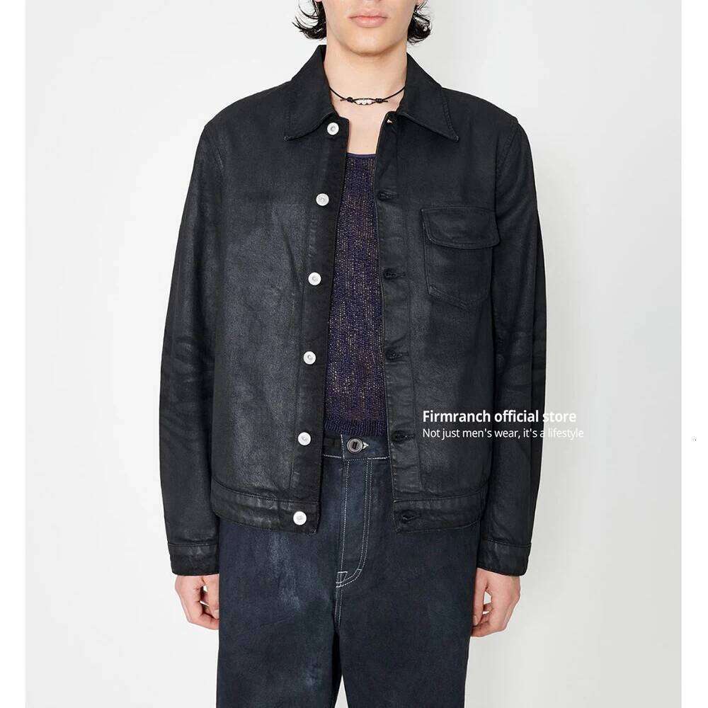 Firmranch Black Oil Wax Biker Jean Jackets With Silver Buckle Women Men's Denim Coat Loose Spring Autumn Bomber Blazer Free Ship MDNG260118