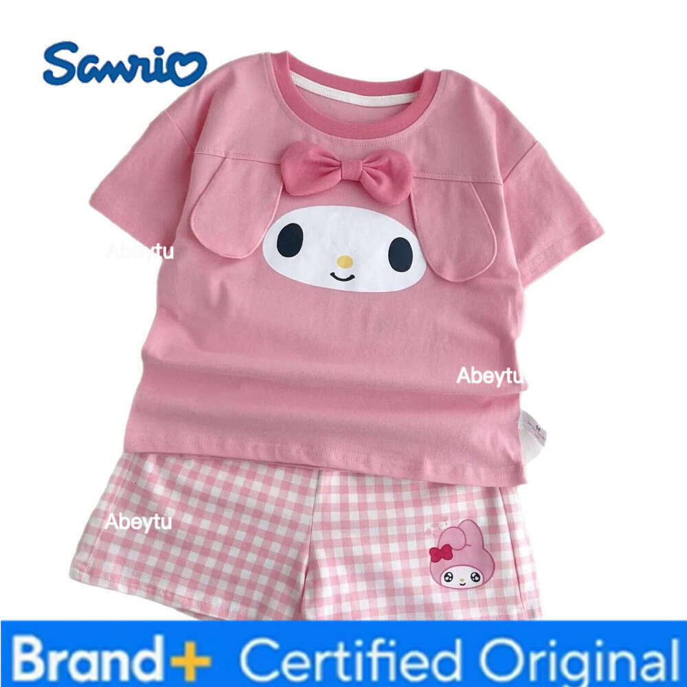 Sanrio Children 2Pcs Kuromi Kawaii Tops My Melody Tshirt Pochacco Suit Hangyodon Shorts Household Clothes Pajamas Studen New Hot H260120