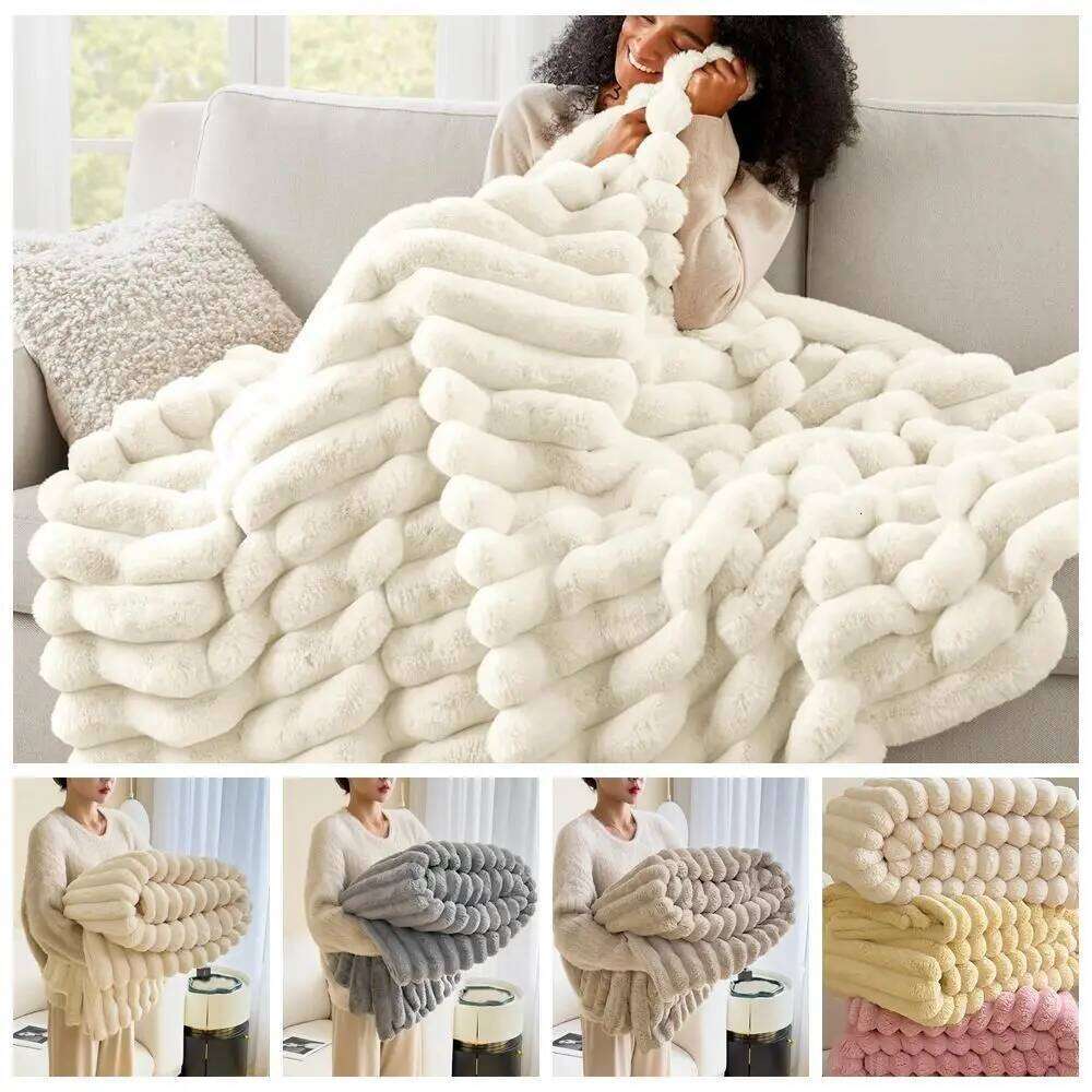 New Double Sided Blanket Warm Breathable Conditioning Quilt Solid Color Ultra Soft Striped Blankets W260120