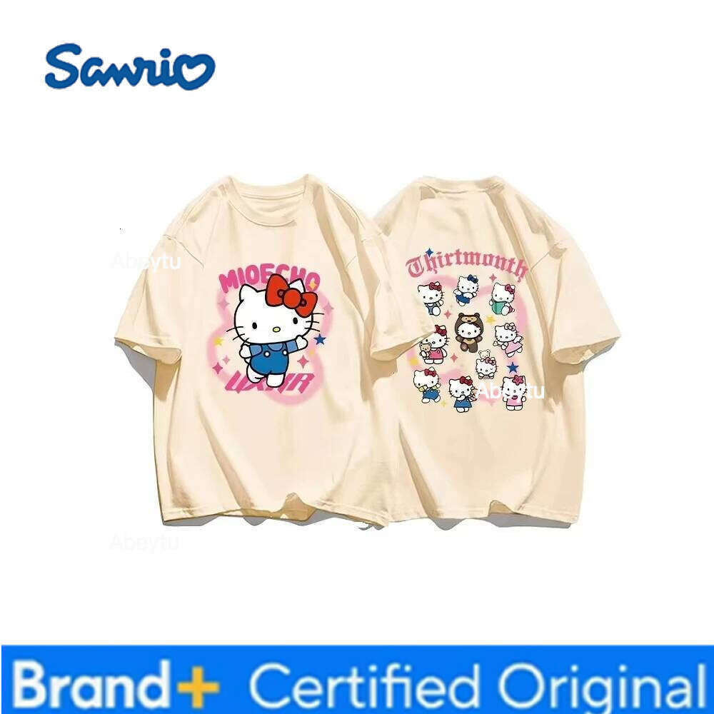 Sanrio 25 Summer Sweet Cute Hello Kitty Printed Cotton Short Sleved Tee Loose Casual Kids Girls T-shirts Versatile For Women's Tops Y2K H260120