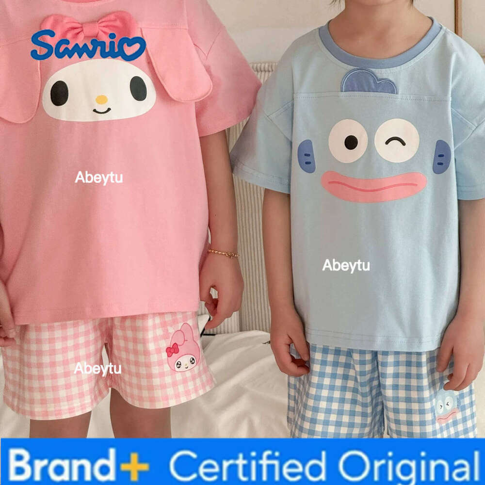 Sanrio Children 2Pcs Kuromi Kawaii Tops My Melody Tshirt Pochacco Suit Hangyodon Shorts Household Clothes Pajamas Studen New Hot H260120