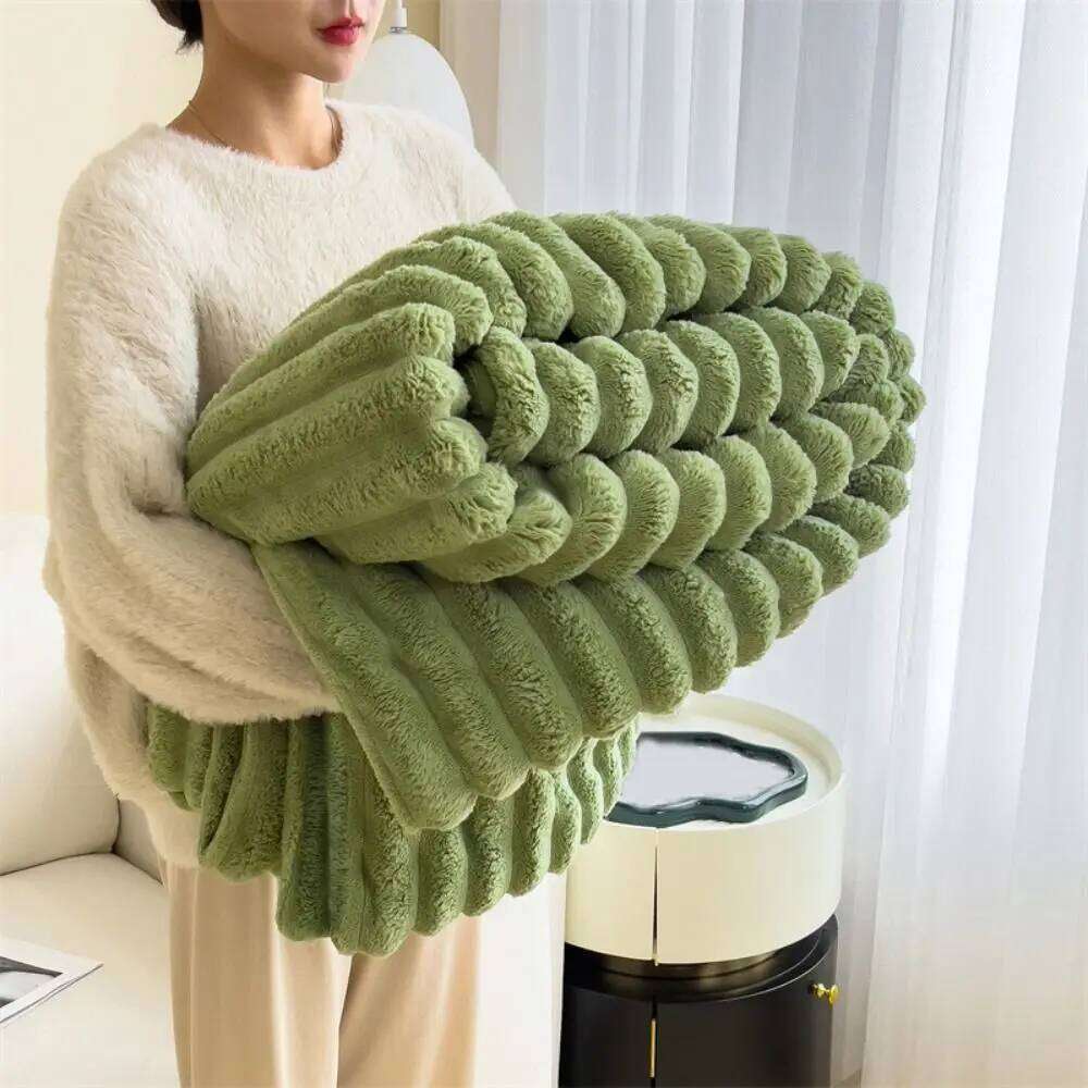 Warm Striped Blankets Ultra Soft Faux Rabbit Fur Throw Blanket Conditioning Quilt Fluffy Throws for Couch Chair Sofa W260120