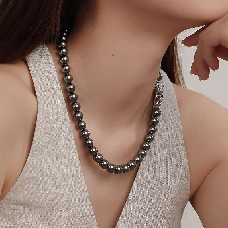 Women's Necklace Leopard Head Gold Pearl Dual-Use Temperament Clavicle Sweater Chain Autumn Winter Layering Gift Jewelry