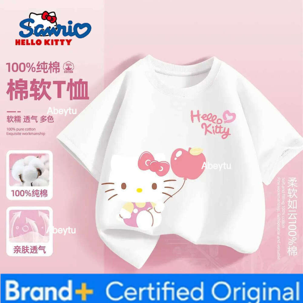 Sanrio Summer Baby Girls 100% Cotton Clothes Kid Children Cute Hello Kitty Printed T-shirts Cartoon Short Sleeve Top Outfits H260120