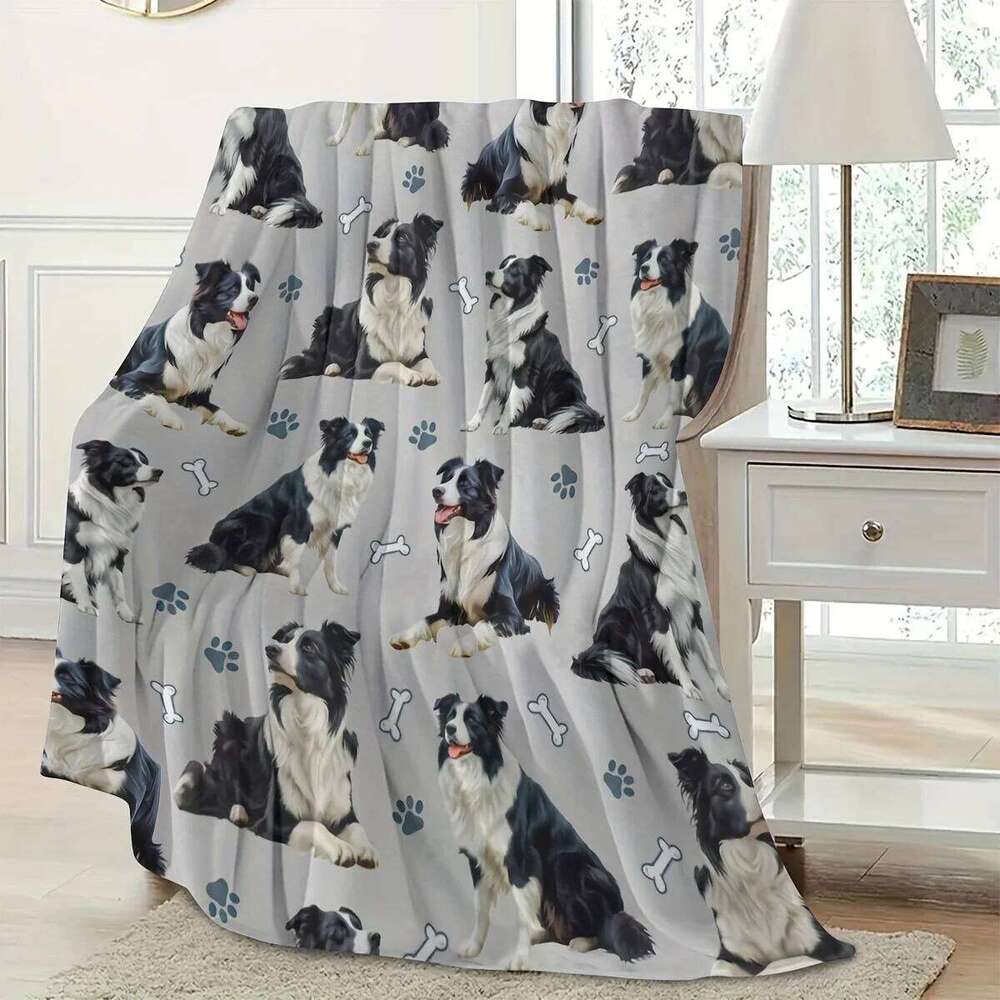 Cozy Border Collie Flannel Blanket - Warm Tear-Resistant All-Season | Home Decor & Pet Lover Gift W260120