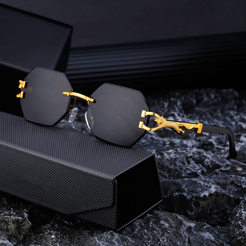 Luxury Brand Designer Sunglasses Vintage Imitation Wood Grain Leopard Temple Sunglasses Men's Square Frame Cut Edge Driving Sunglasses Men's