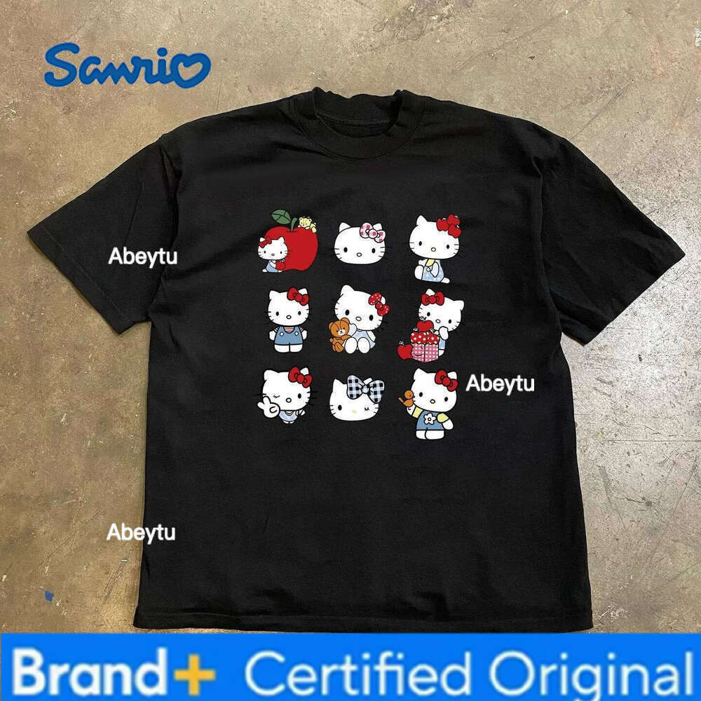 Sanrio Hello Kitty Series Funny Print Cotton T-Shirt Summer Cartoon Graphic Women's T-shirts Crew Neck Fashion Loose Casual Top H260120