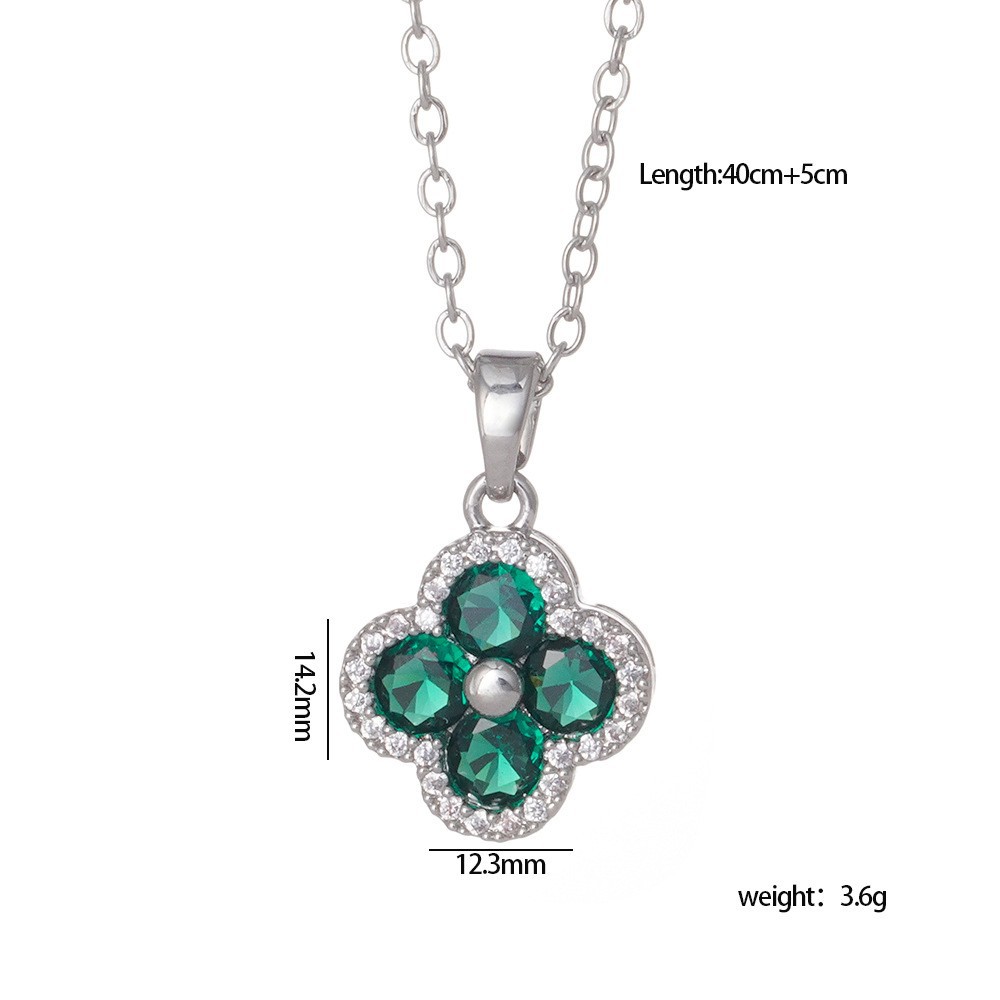 Cross-Border Hot Selling Full Zircon Lucky Colorful Diamond Four-Leaf Clover Titanium Steel Necklace for Women Ins Light Luxury Versatile Collarbone C - view 8