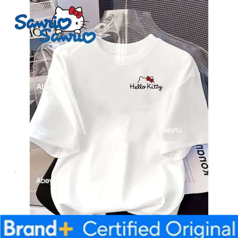 Sanrio Official Hello Kitty Women's Cute Red Bow Pattern Top Soft Round Neck Style Fan Birthday Party T-Shirt H260120