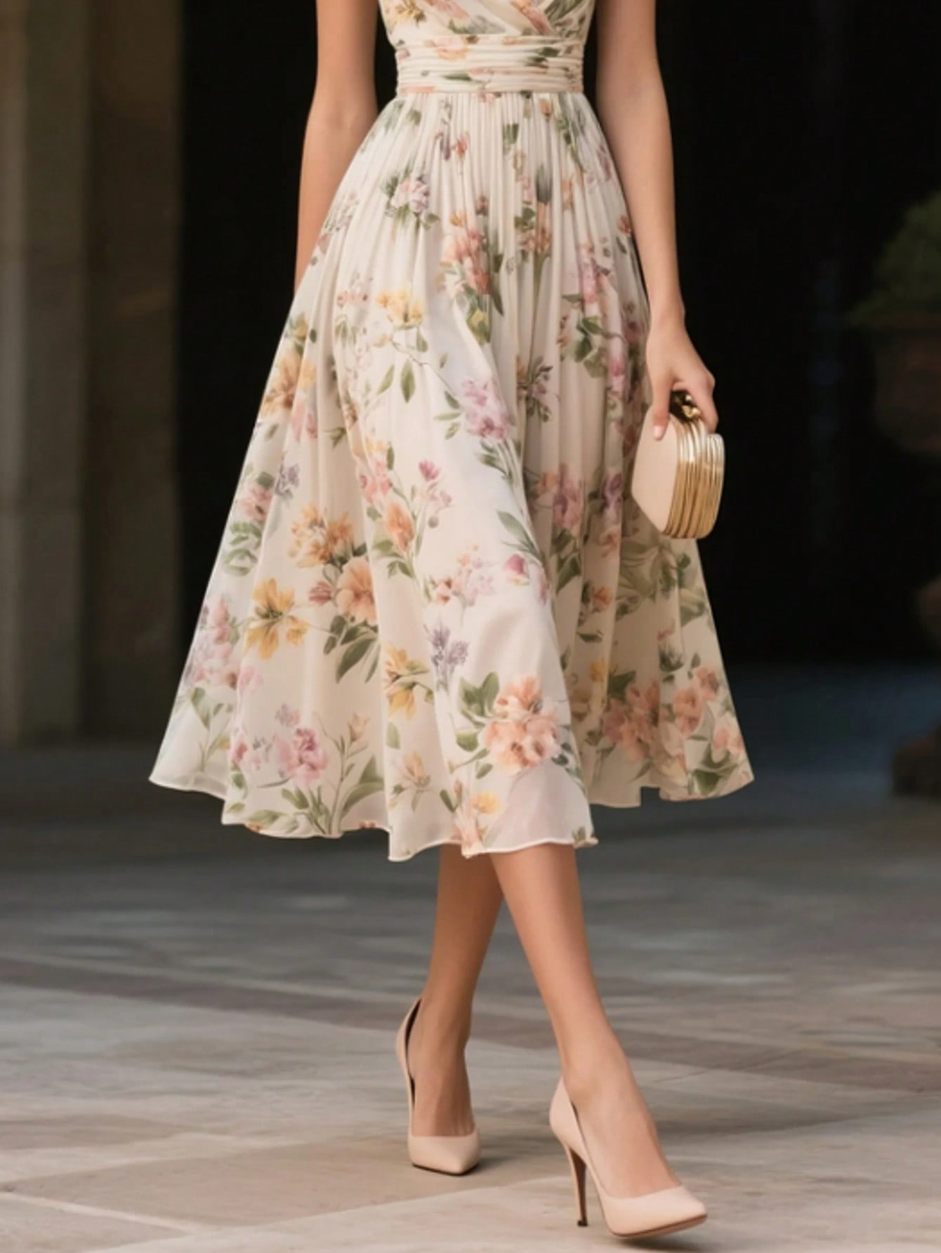 French Elegance Romantic Sleeveless Floral Print Dress N004
