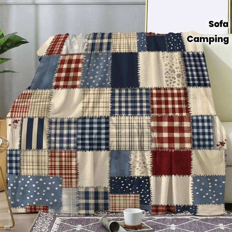 Soft Warm Cozy Patchwork Flannel Throw Blanket Polka Dot Plaid Travel Friendly All Season Sofa Bed Office Camping Gift Blankets W260120