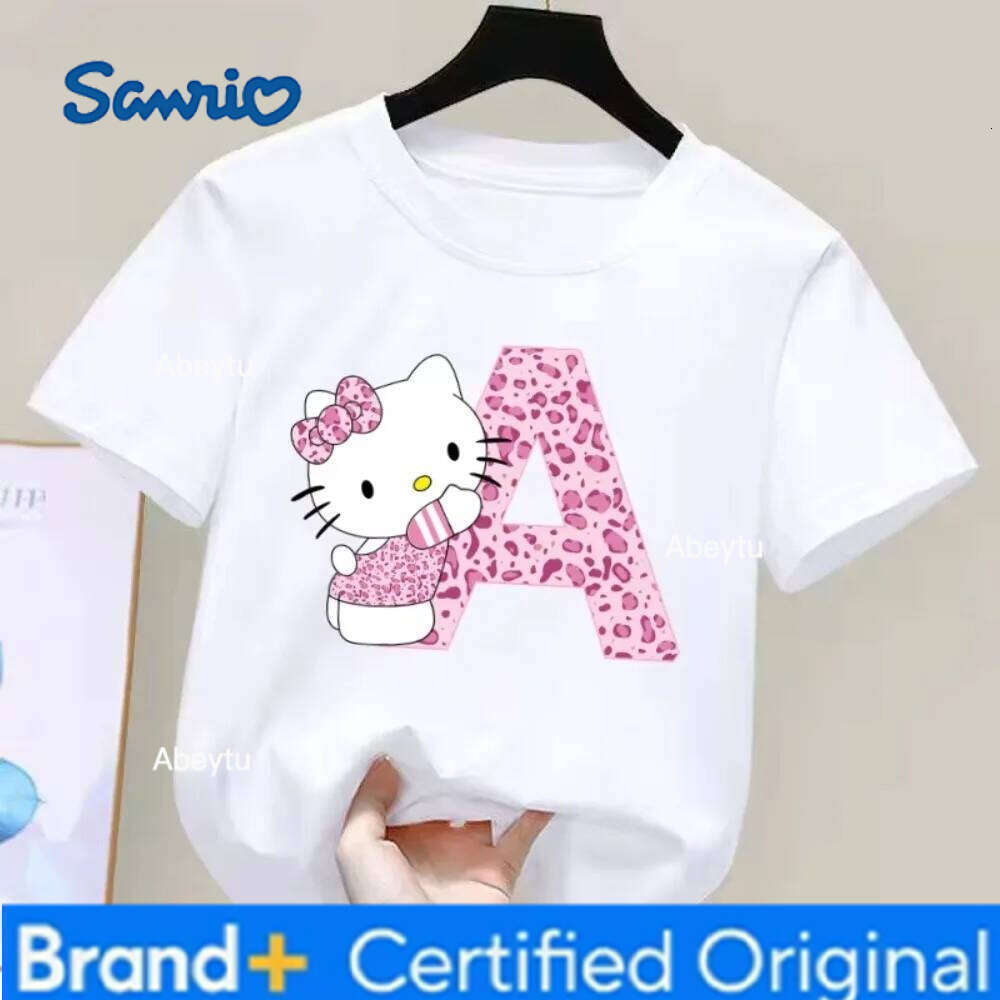 Sanrio MINISO Hello Kitty Letter A-Z Cotton Short-sleeved Top Summer T-shirt Girly Heart Soft Clothes Kawaii Birthday Gift Comfortable H260120