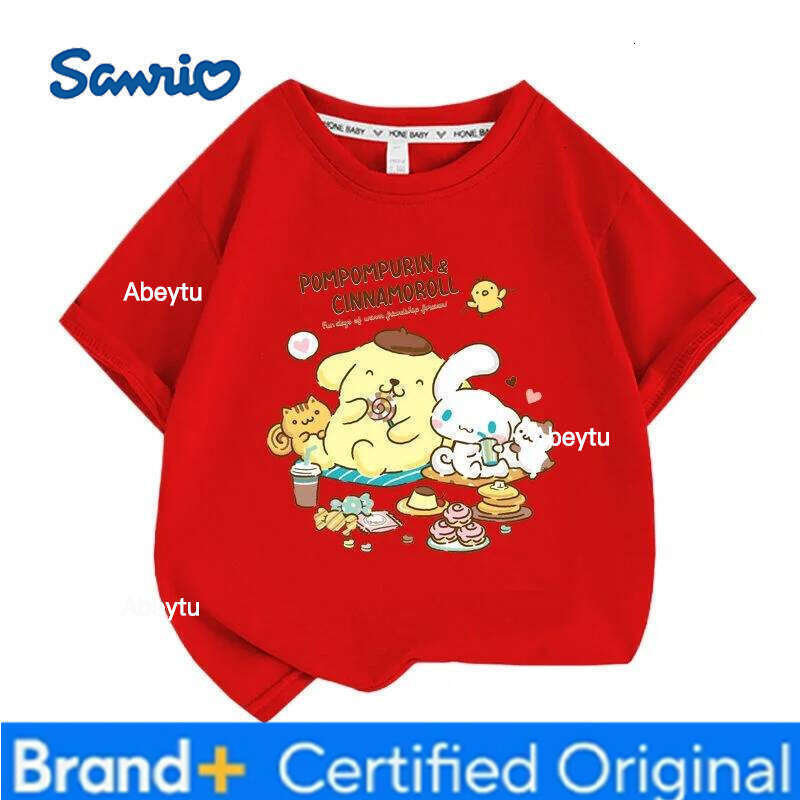 Sanrio Summer Baby Girls 100% Cotton Clothes Kid Children Boys Pompompurin Printed T-shirts Cartoon Short Sleeve Top Outfits H2601201