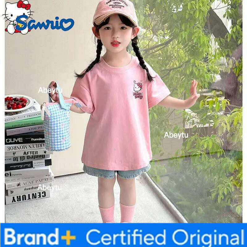Sanrio Hello Kitty Anime Girls Short Sleeve Cartoon Kawaii t Shirt Summer New Sweet Breathable Skin Friendly Soft and Fashion H260120