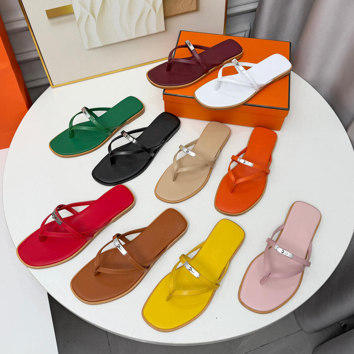 Palladium plated buckle Miss sandal luxury calfskin Mini style interlaced silhouette Minimalist womens sandals Womens Classic Buckle Shoes flip flops size 35-42